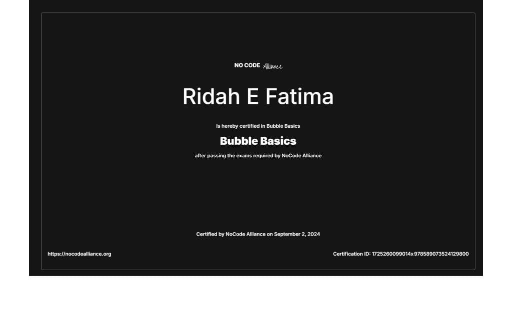 Basic Bubble Certification certificate